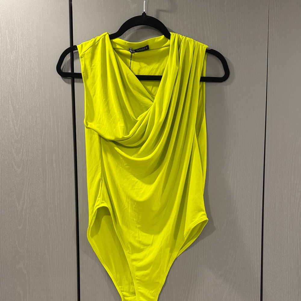 Zara Bright Yellow Draped Bodysuit